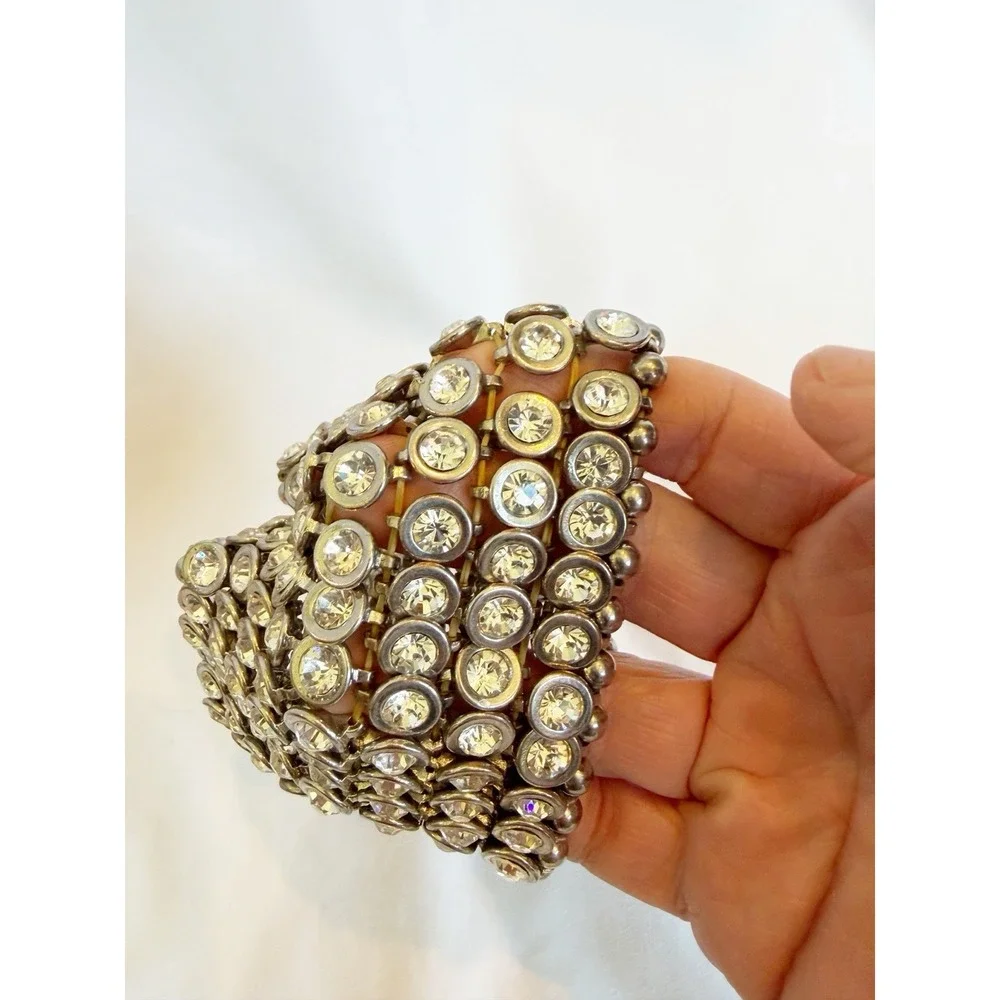 Vintage 8 Row HEAVY Rhynstone Silver Bracelet. 3.5 x 3.5 Width and Height Width